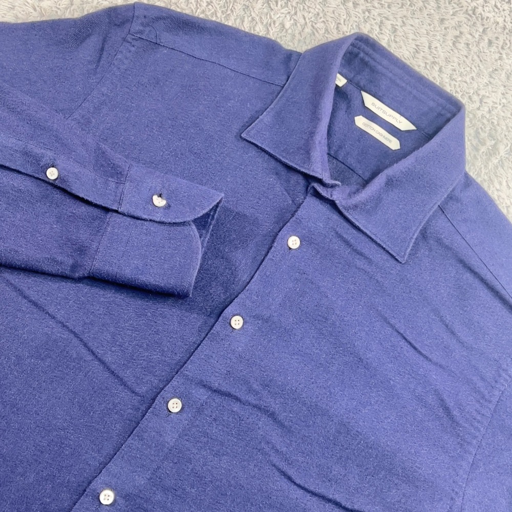 Suitsupply Navy Blue Cotton Cashmere Slim Fit Button Down Shirt 16 16.5 41‎ 42